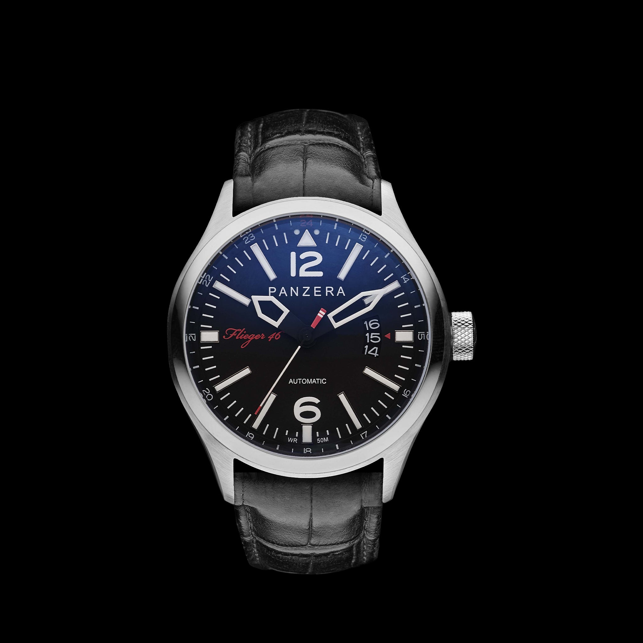 Flieger 46 Silver Black Leather L1